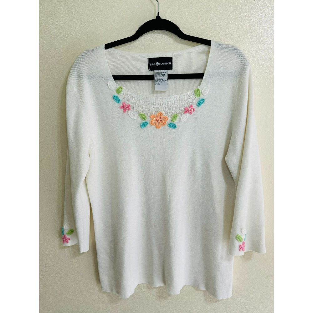 Sag Harbor Women's Embroidered Floral/Easter Grannycore Sweater Plus Size 1X